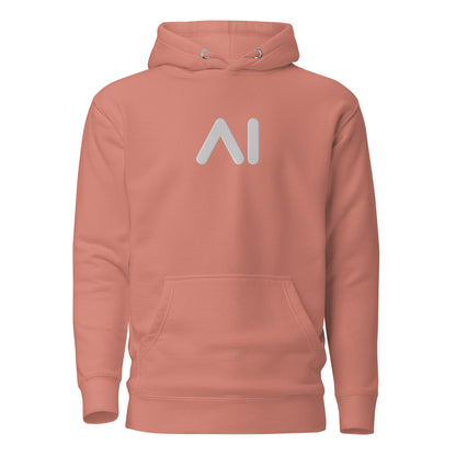Image of the Premium Small AI Logo Embroidered Hoodie (unisex) Dusty Rose / M.