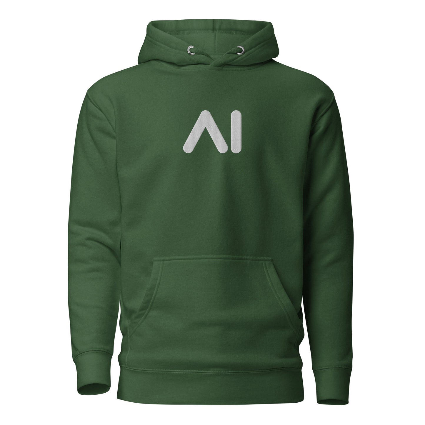 Image of the Premium Small AI Logo Embroidered Hoodie (unisex) Forest Green / M.