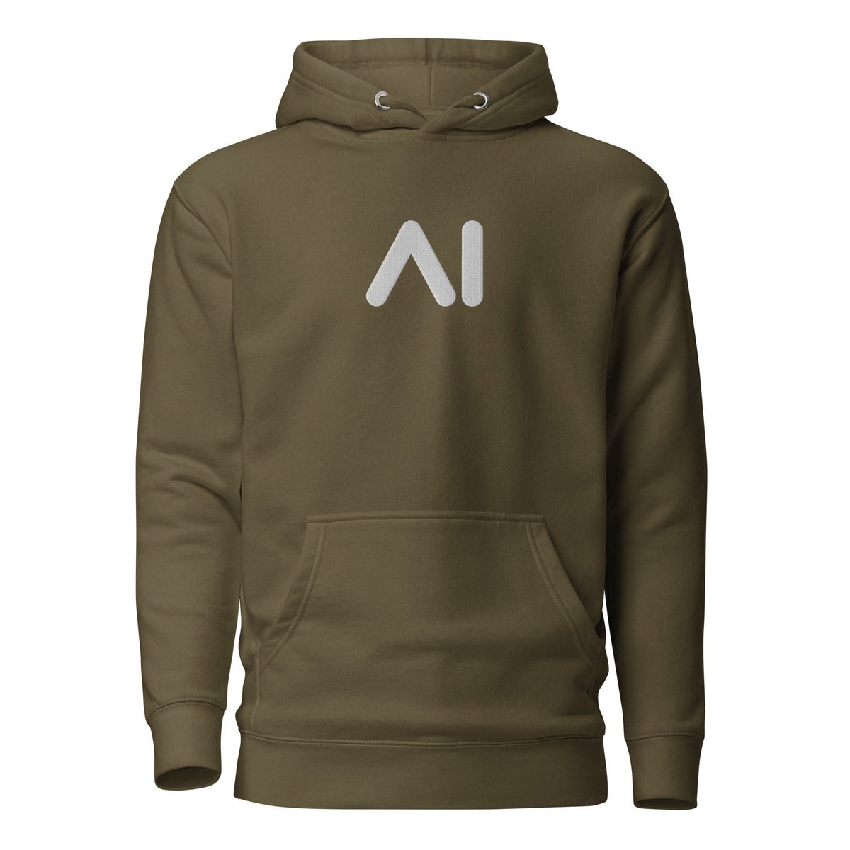 Image of the Premium Small AI Logo Embroidered Hoodie (unisex) Military Green / M.