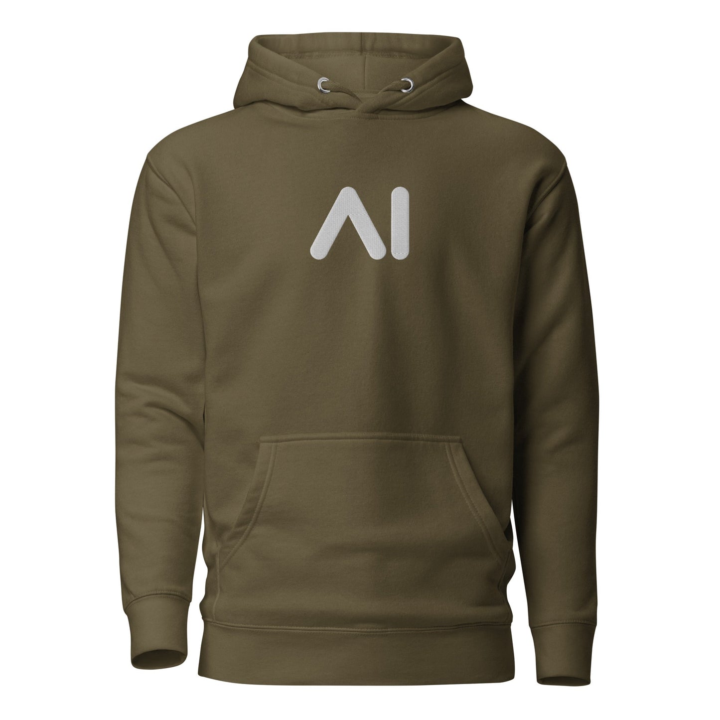 Image of the Premium Small AI Logo Embroidered Hoodie (unisex) Military Green / M.
