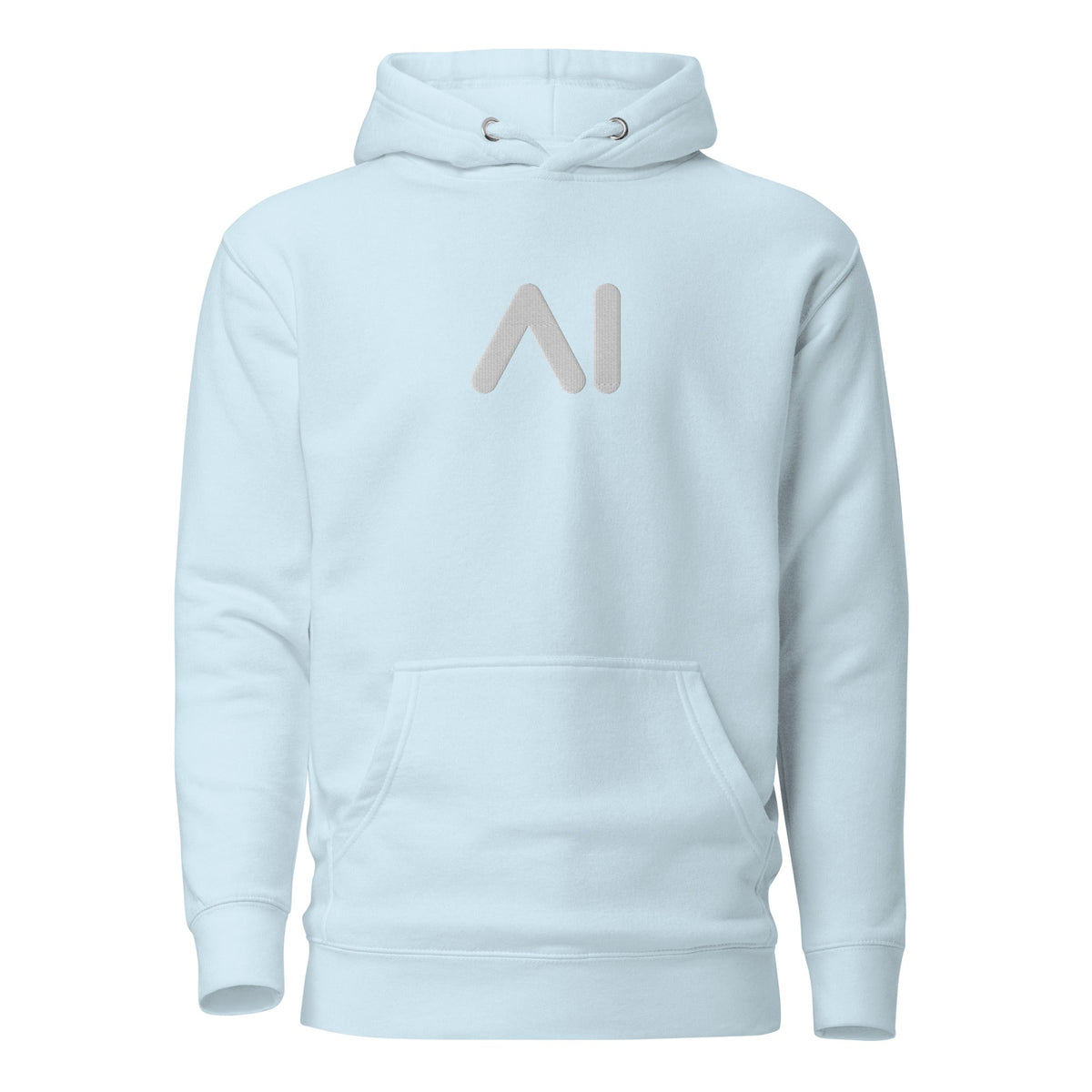 Image of the Premium Small AI Logo Embroidered Hoodie (unisex) Sky Blue / M.
