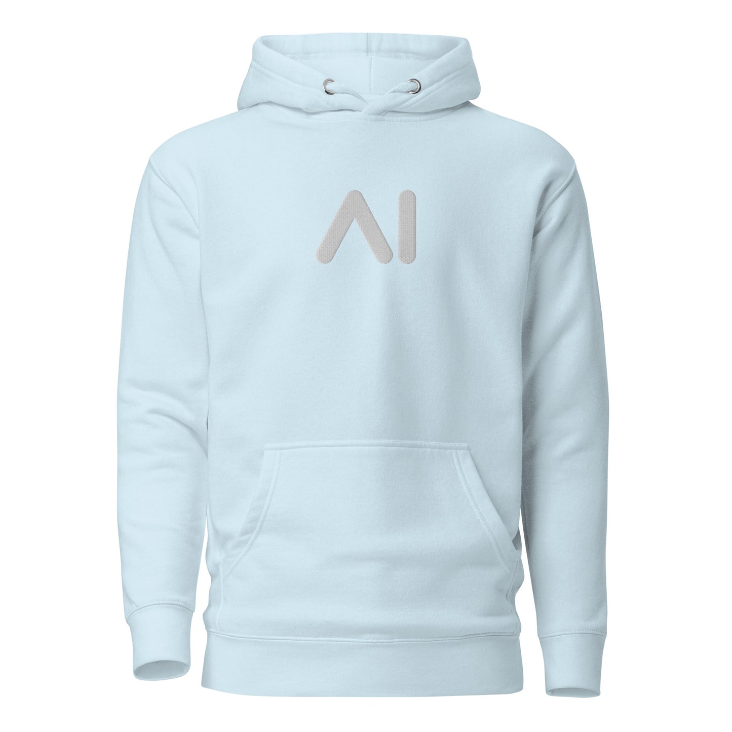Image of the Premium Small AI Logo Embroidered Hoodie (unisex) Sky Blue / M.