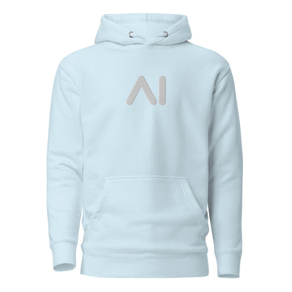 Image of the Premium Small AI Logo Embroidered Hoodie (unisex) Sky Blue / M.
