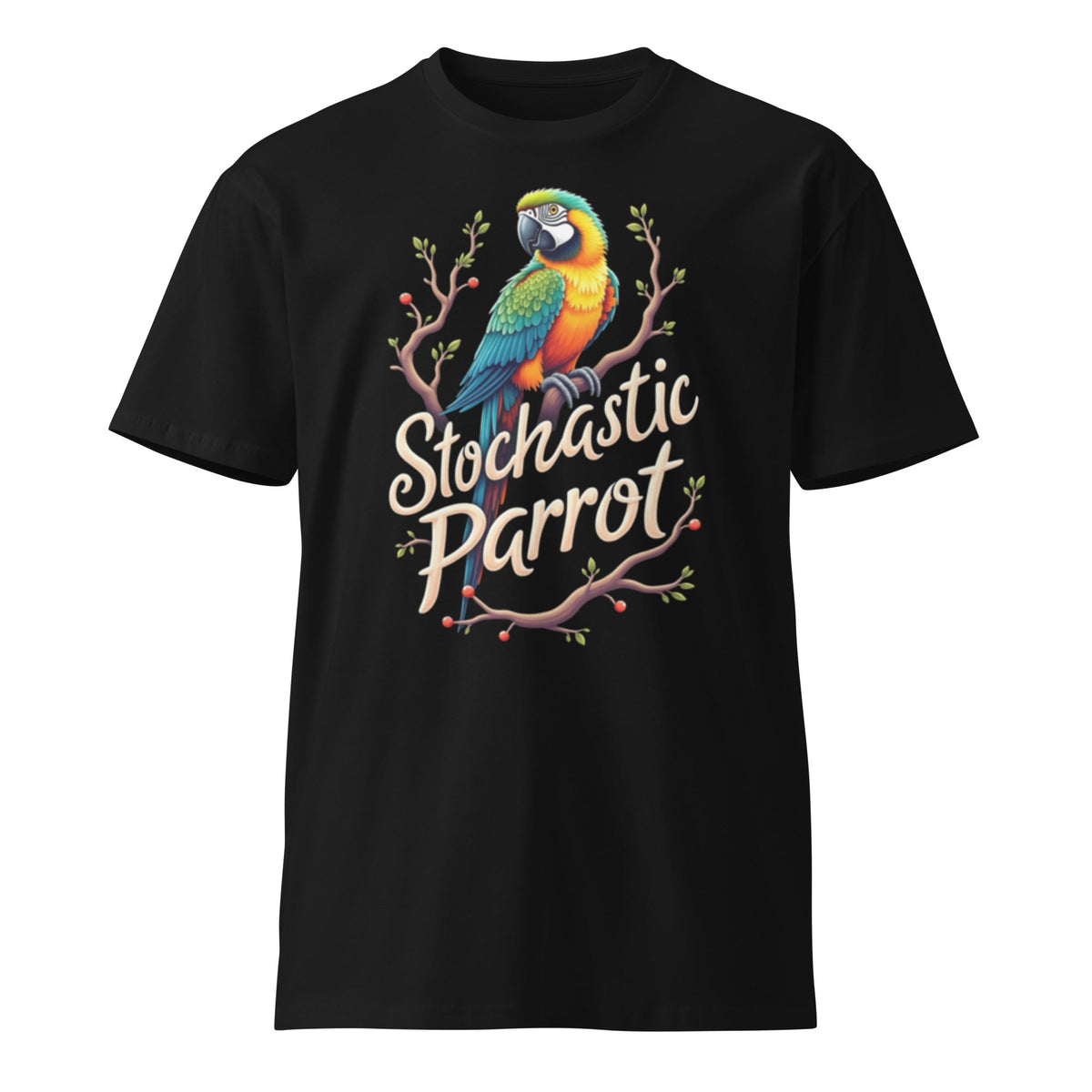 Mockup image of the Premium Stochastic Parrot T Shirt 2 (unisex) Black / M.