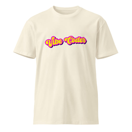 Product mockup photo of the Premium Vibe Coder T Shirt (unisex) Natural / M.