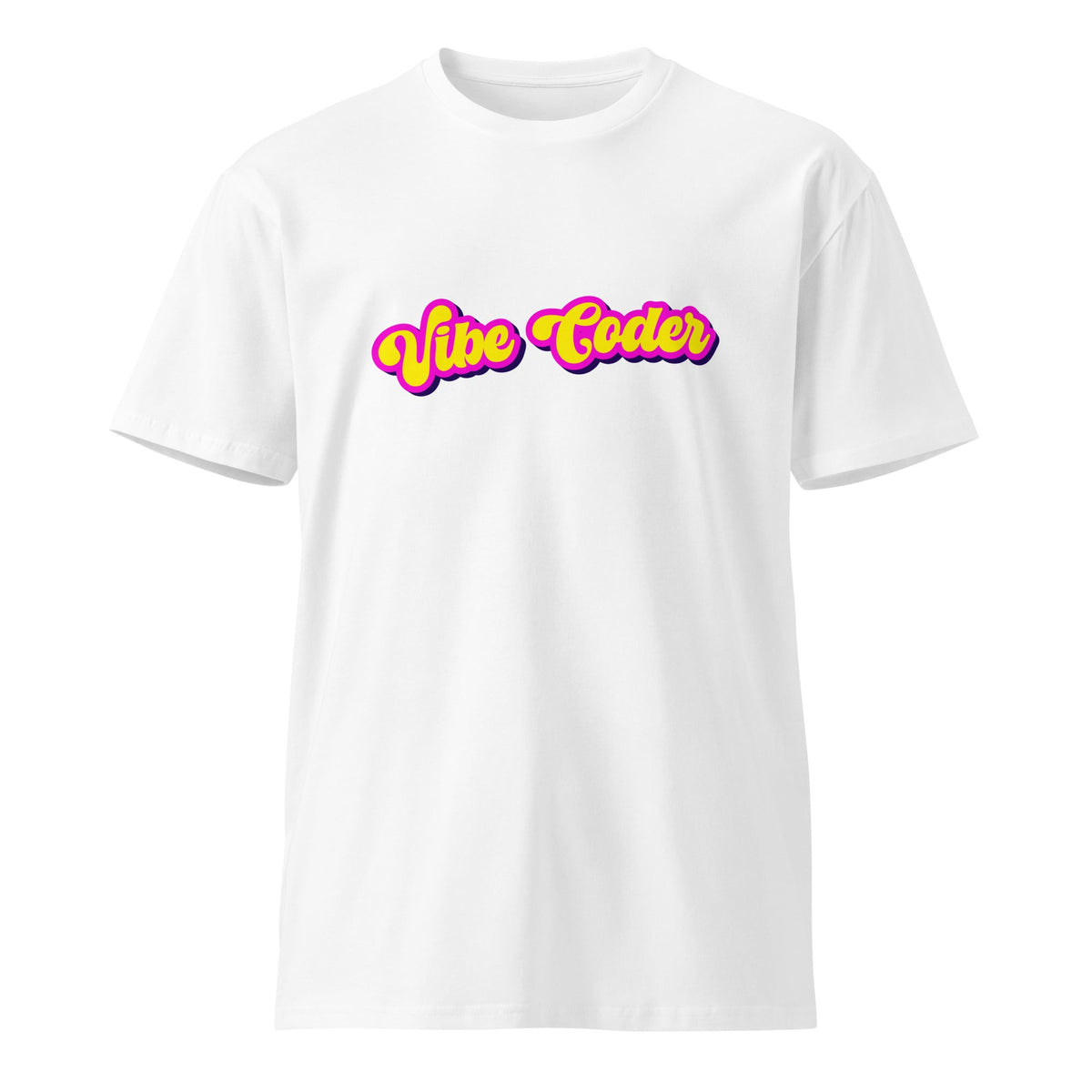Product mockup photo of the Premium Vibe Coder T Shirt (unisex) White / M.