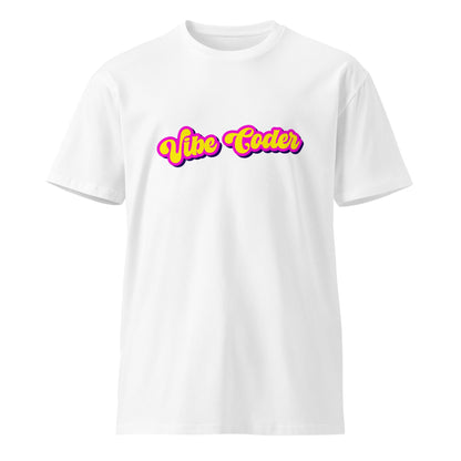 Product mockup photo of the Premium Vibe Coder T Shirt (unisex) White / M.