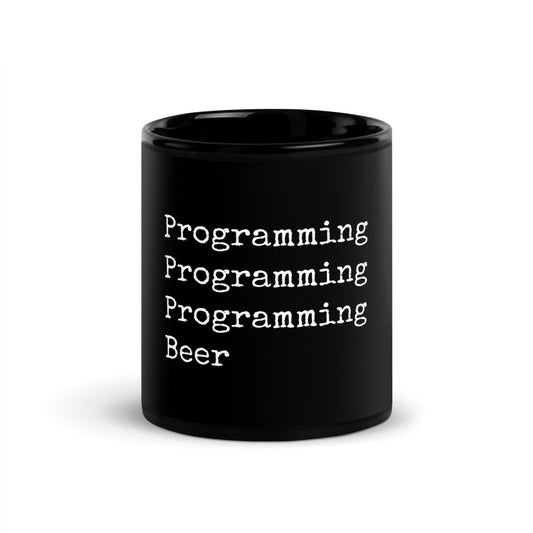 Programming & Beer Black Glossy Mug - AI Store