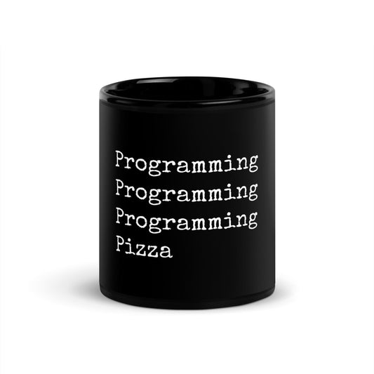 Programming & Pizza Black Glossy Mug - AI Store