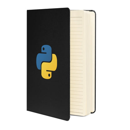 Product mockup photo of the Python Icon Hardcover Bound Notebook.