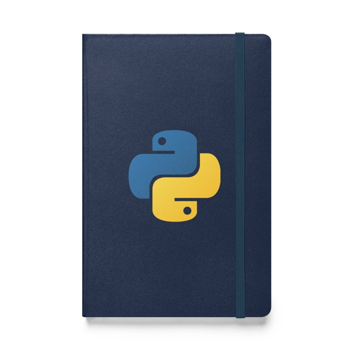 Product mockup photo of the Python Icon Hardcover Bound Notebook Navy.