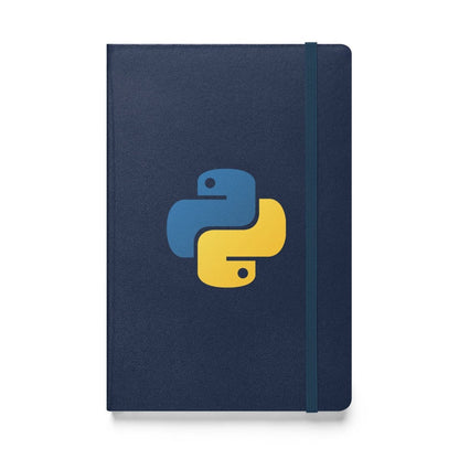 Product mockup photo of the Python Icon Hardcover Bound Notebook Navy.