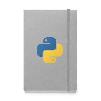 Product mockup photo of the Python Icon Hardcover Bound Notebook Silver.