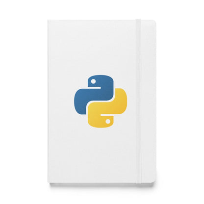 Product mockup photo of the Python Icon Hardcover Bound Notebook White.