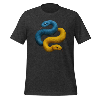Product mockup photo of the Python Snakes T Shirt (unisex) Dark Grey Heather / M.