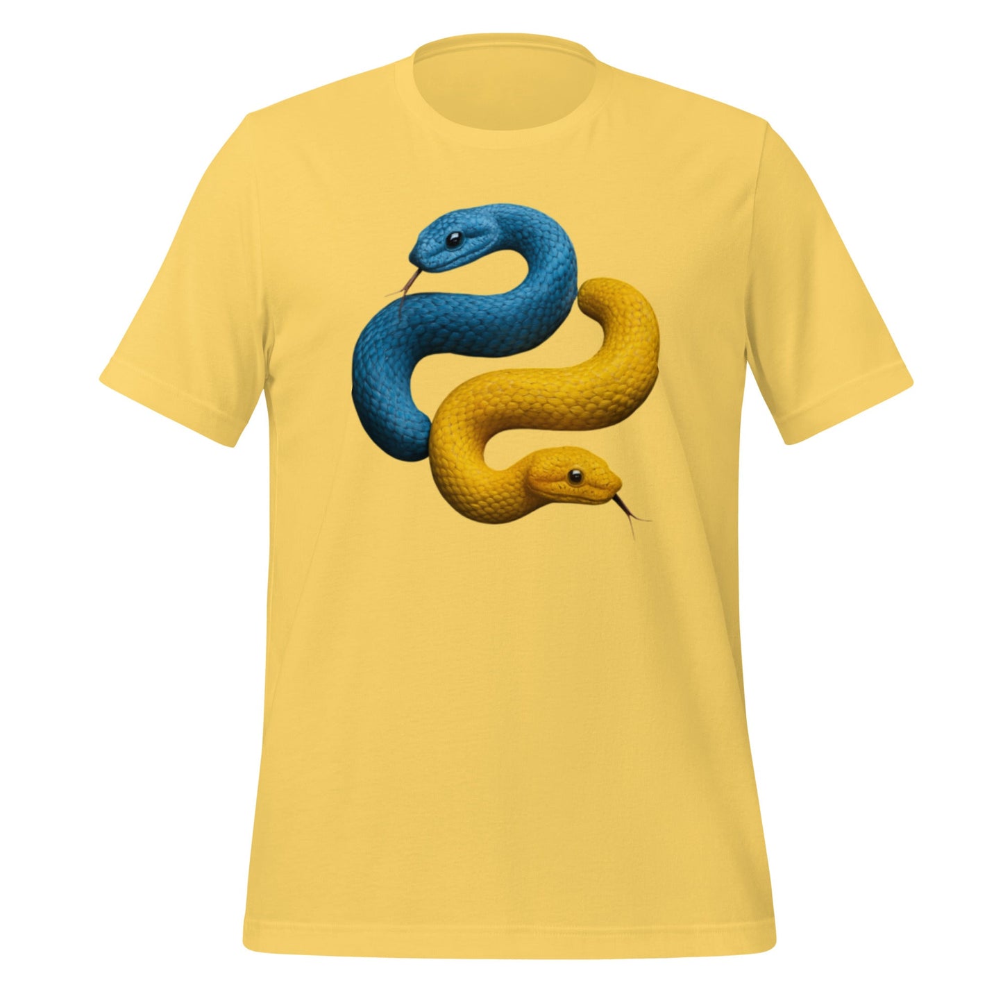 Product mockup photo of the Python Snakes T Shirt (unisex) Yellow / M.
