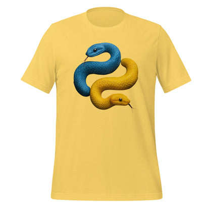 Product mockup photo of the Python Snakes T Shirt (unisex) Yellow / M.