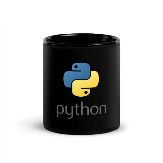 Python Stacked Logo Black Glossy Mug - AI Store