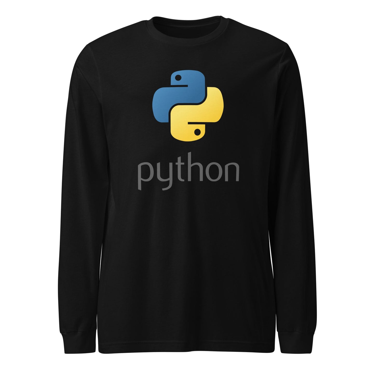 Product mockup photo of the Python Stacked Logo Long Sleeve T Shirt (unisex) Black / M.