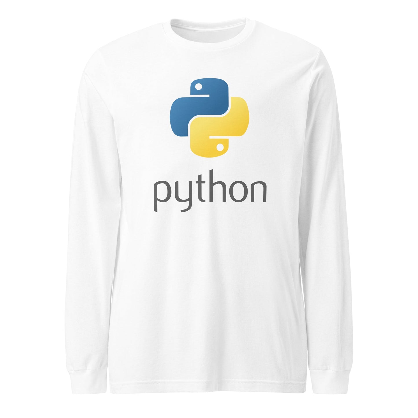 Product mockup photo of the Python Stacked Logo Long Sleeve T Shirt (unisex) White / M.