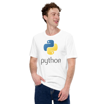 Product mockup photo of the Python Stacked Logo T Shirt (unisex).