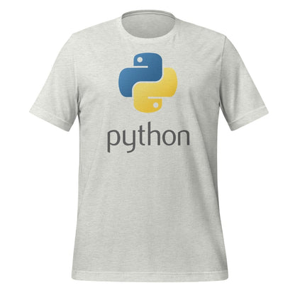 Product mockup photo of the Python Stacked Logo T Shirt (unisex) Ash / M.