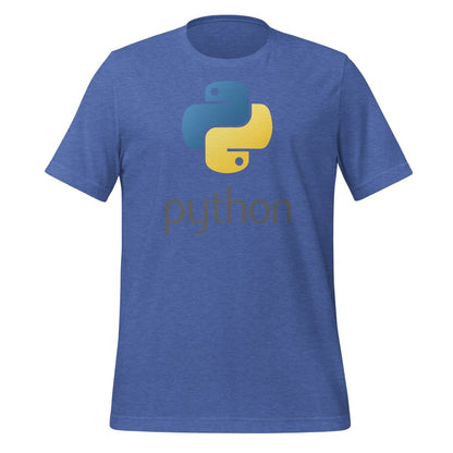 Product mockup photo of the Python Stacked Logo T Shirt (unisex) Heather True Royal / M.