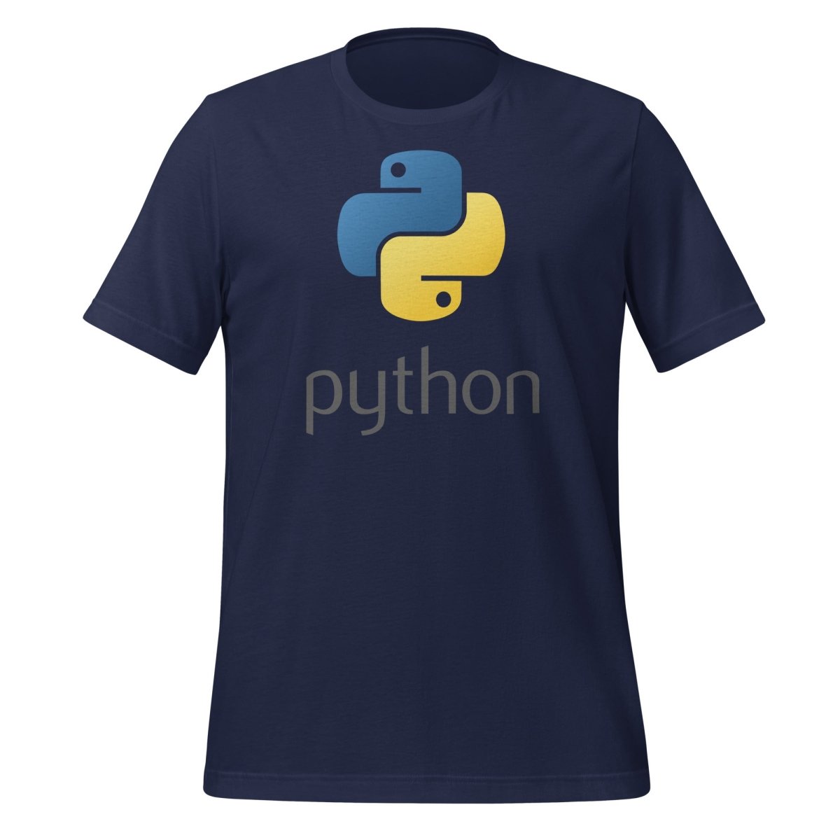 Product mockup photo of the Python Stacked Logo T Shirt (unisex) Navy / M.