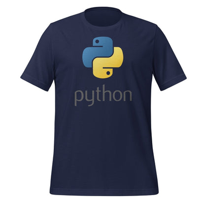 Product mockup photo of the Python Stacked Logo T Shirt (unisex) Navy / M.