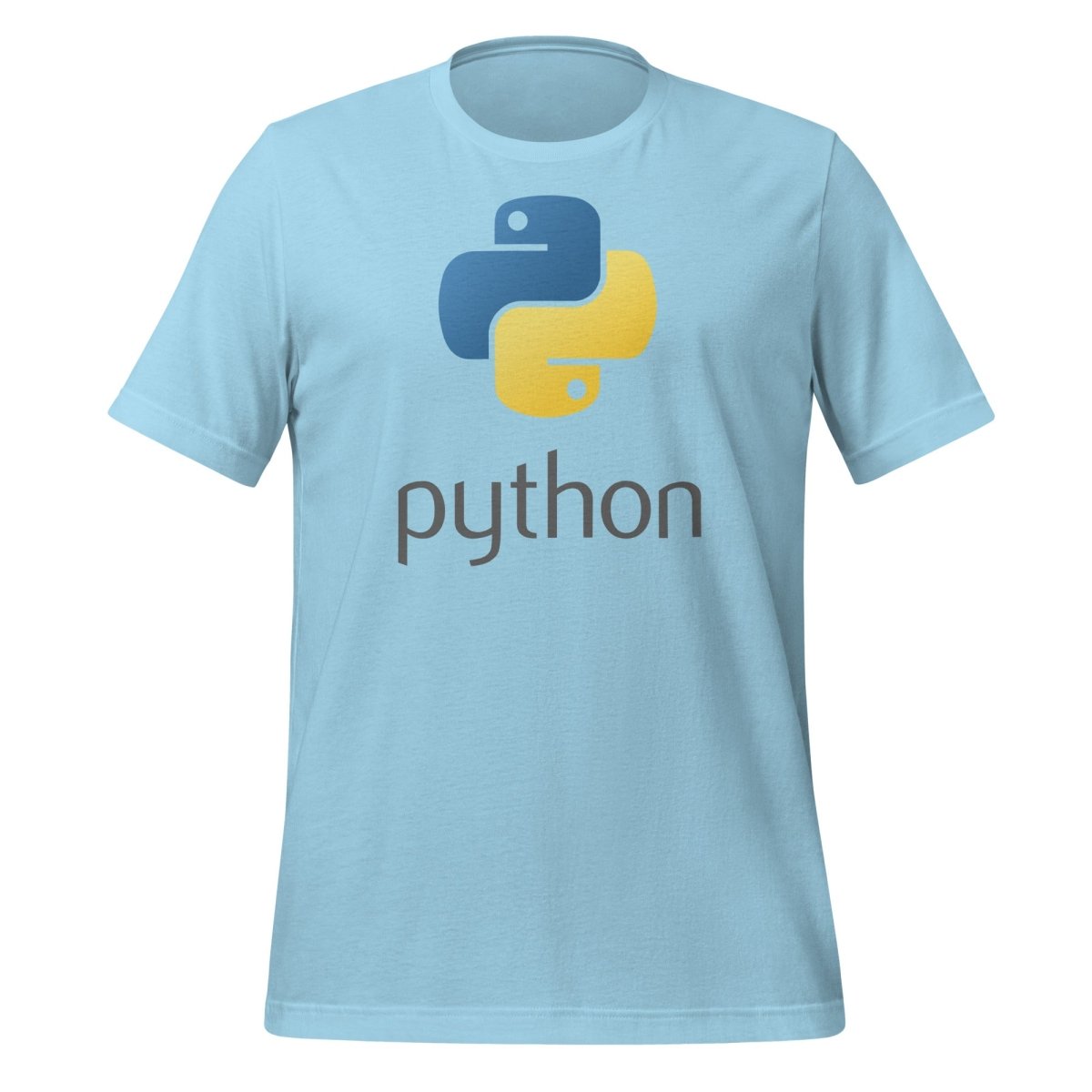 Product mockup photo of the Python Stacked Logo T Shirt (unisex) Ocean Blue / M.