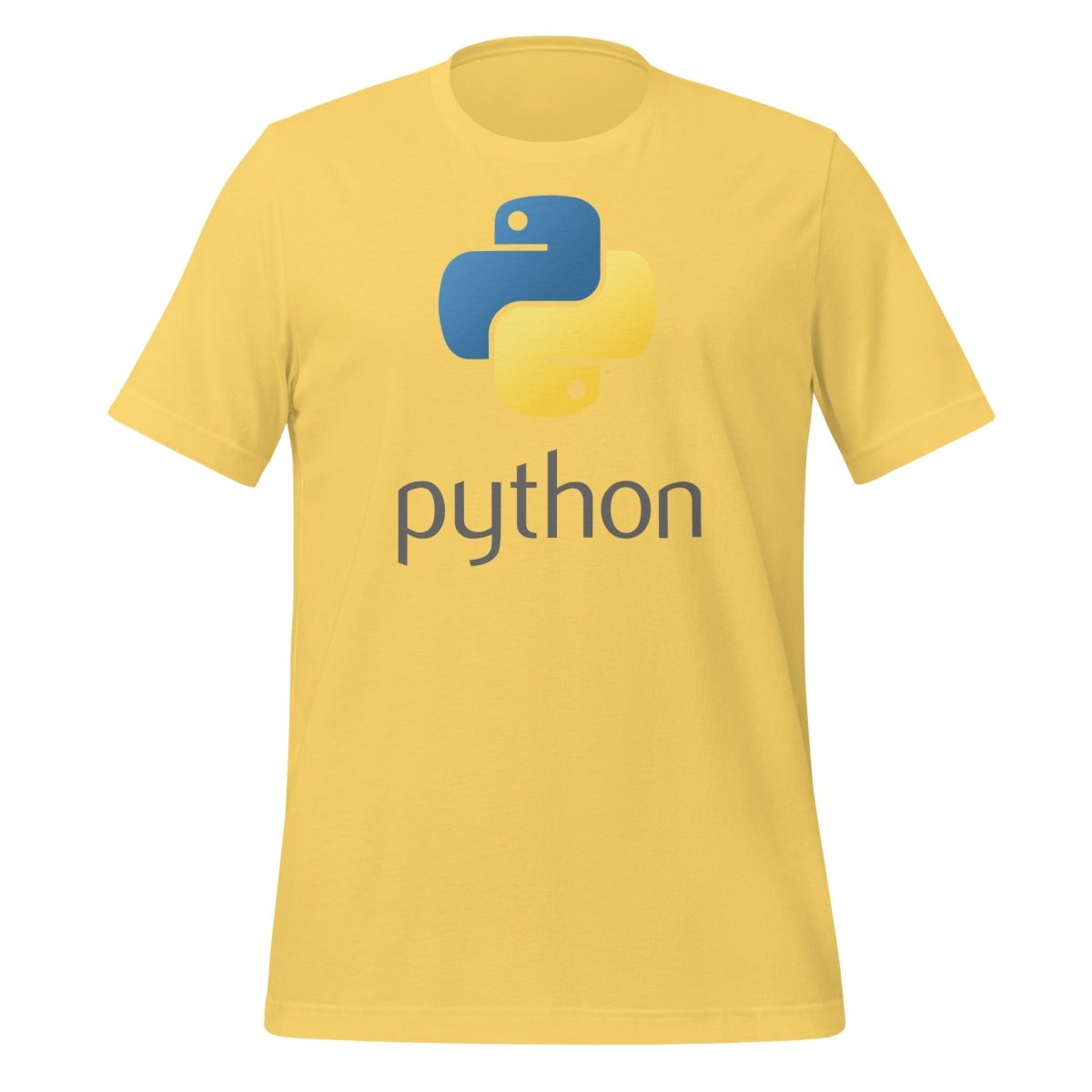 Product mockup photo of the Python Stacked Logo T Shirt (unisex) Yellow / M.