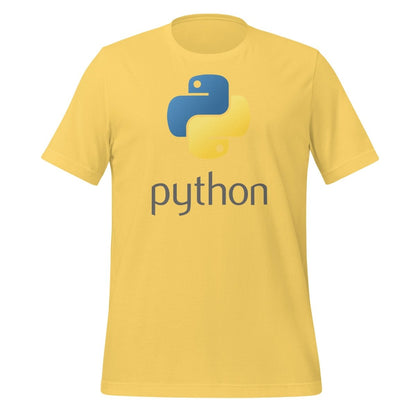 Product mockup photo of the Python Stacked Logo T Shirt (unisex) Yellow / M.