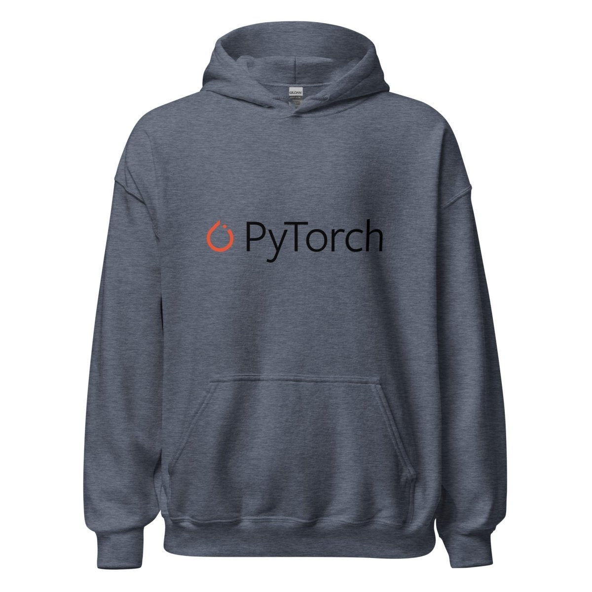 Product mockup photo of the PyTorch Black Logo Hoodie (unisex) Heather Sport Dark Navy / M.