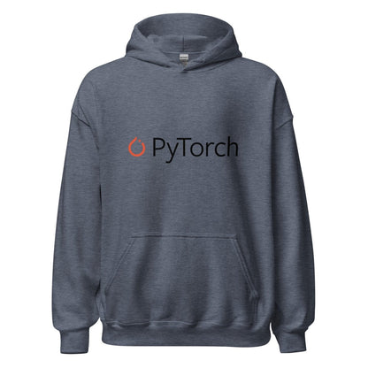 Product mockup photo of the PyTorch Black Logo Hoodie (unisex) Heather Sport Dark Navy / M.