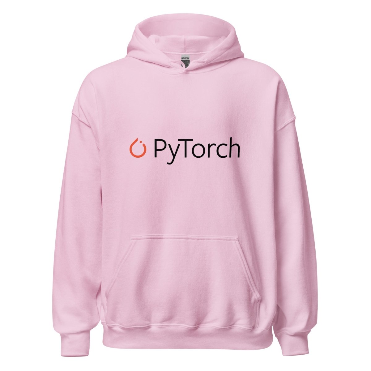 Product mockup photo of the PyTorch Black Logo Hoodie (unisex) Light Pink / M.