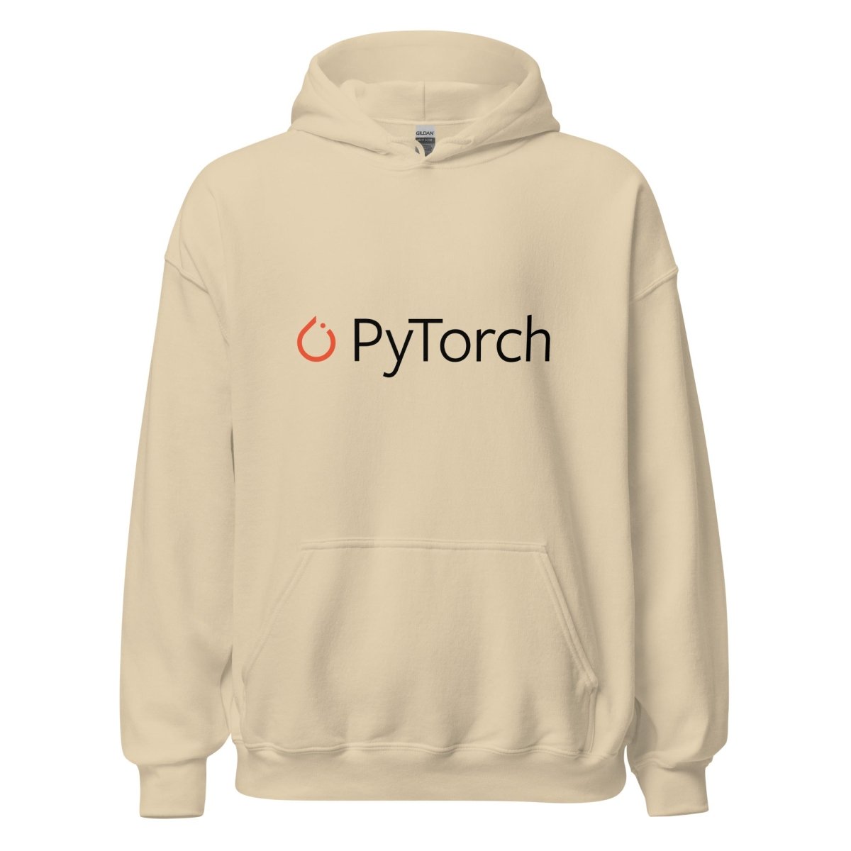 Product mockup photo of the PyTorch Black Logo Hoodie (unisex) Sand / M.