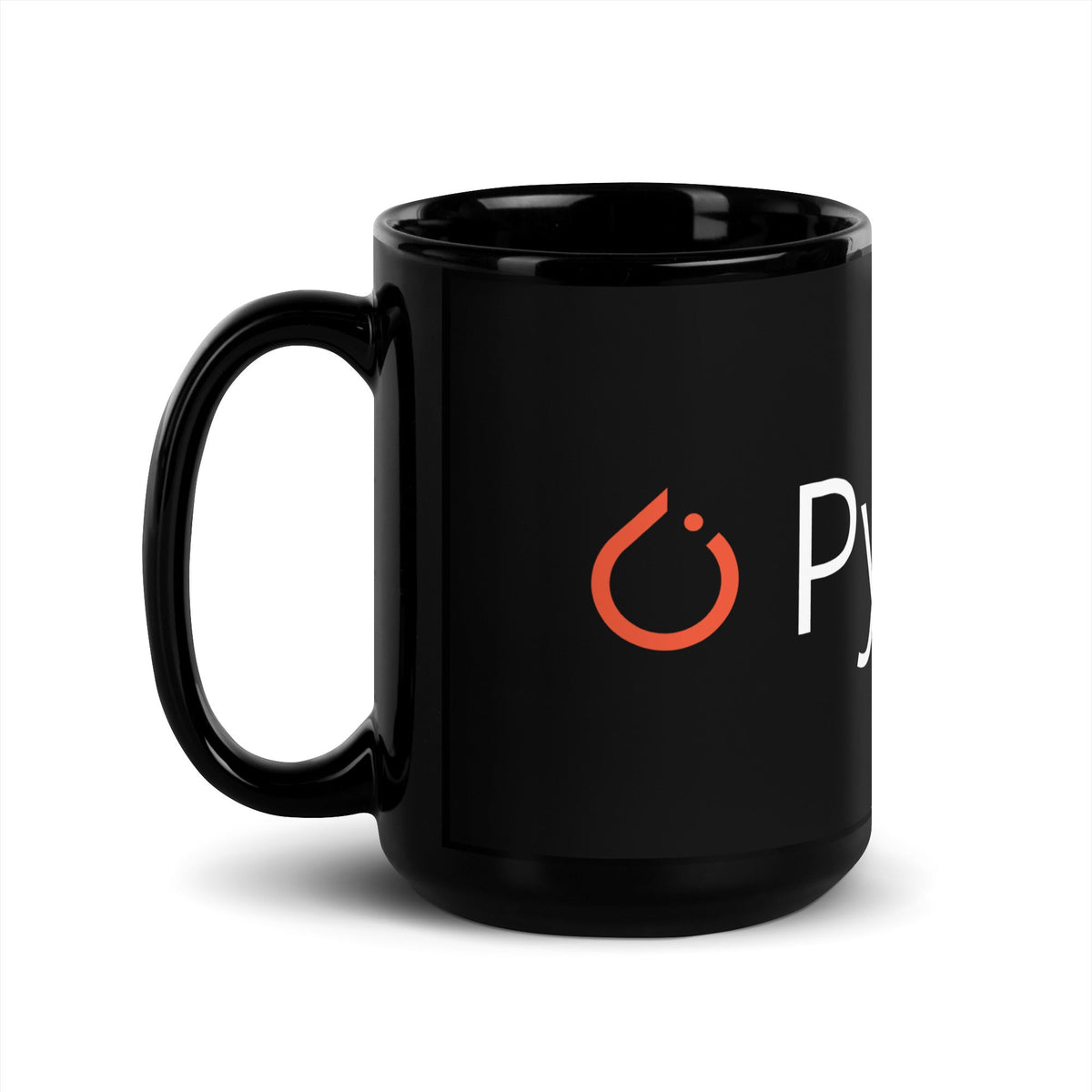 Image of the PyTorch Logo on Black Glossy Mug.