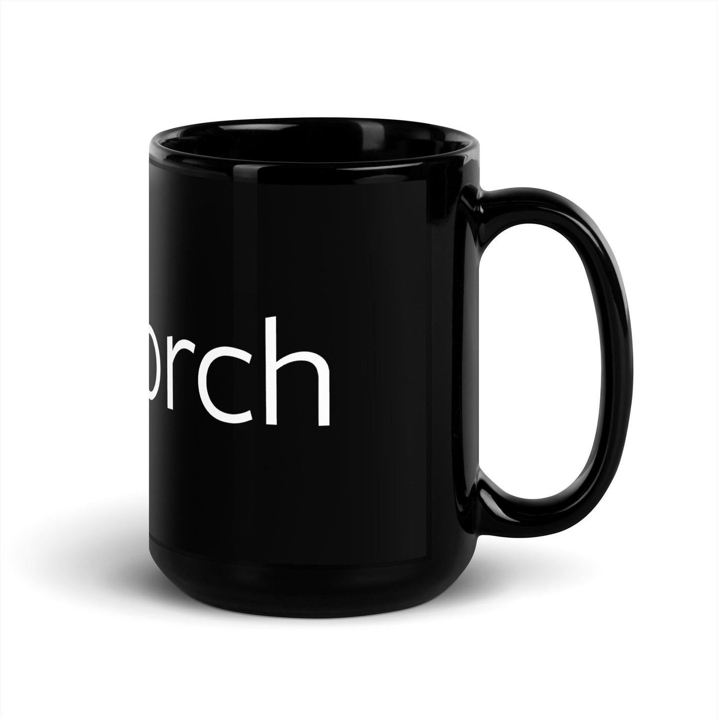 Image of the PyTorch Logo on Black Glossy Mug.