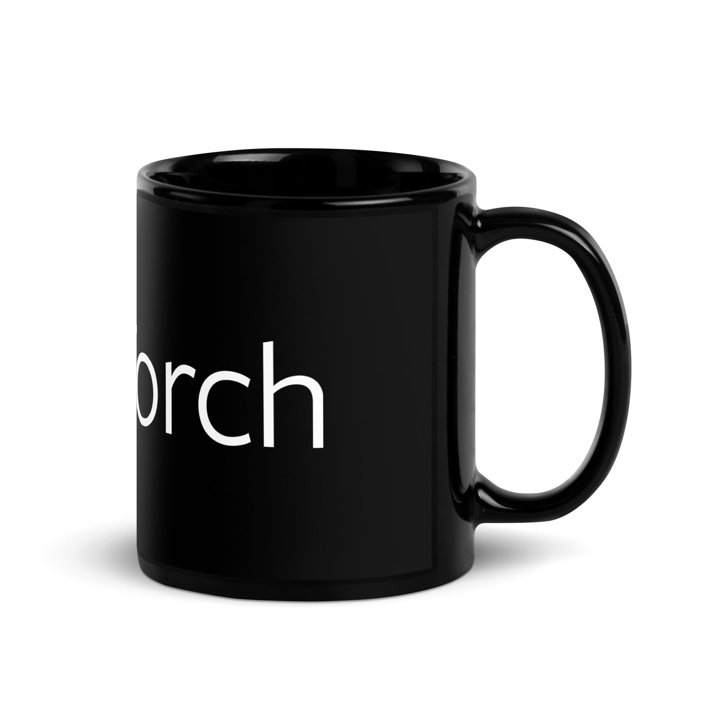 Image of the PyTorch Logo on Black Glossy Mug.