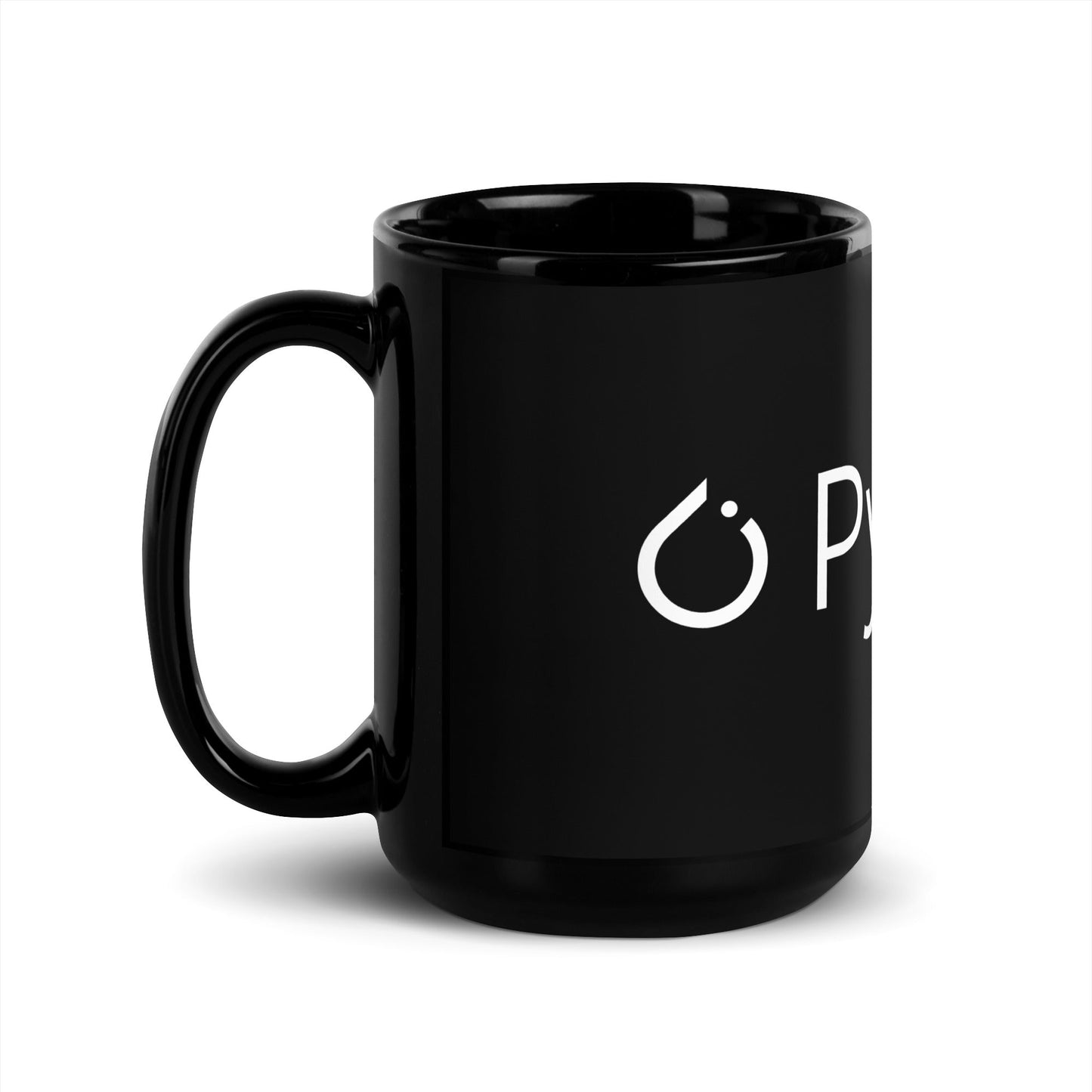 Image of the PyTorch White Logo on Black Glossy Mug.