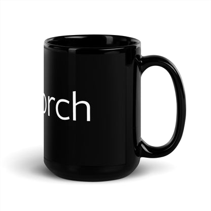 Image of the PyTorch White Logo on Black Glossy Mug.