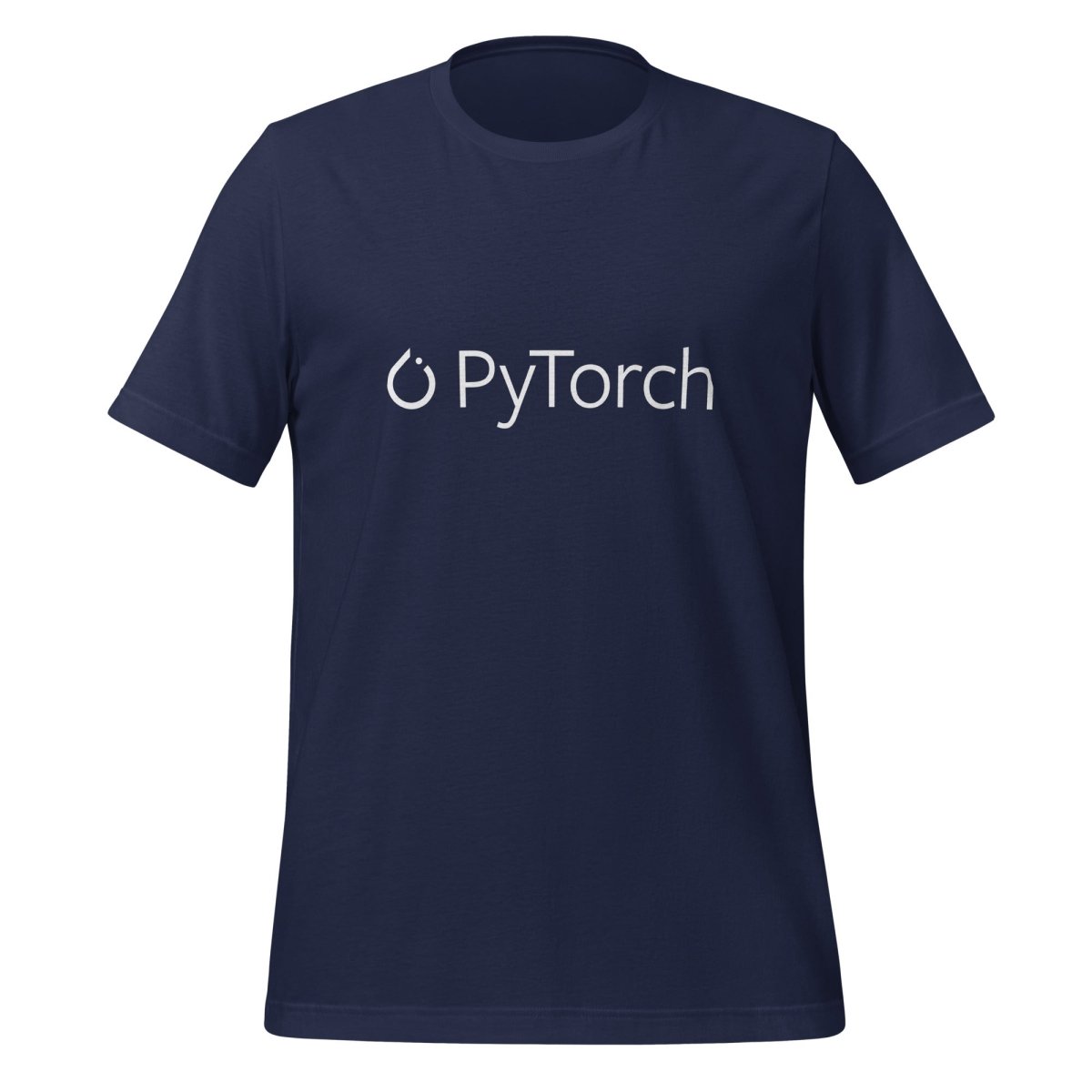 Product mockup photo of the PyTorch White Logo T Shirt (unisex) Navy / M.