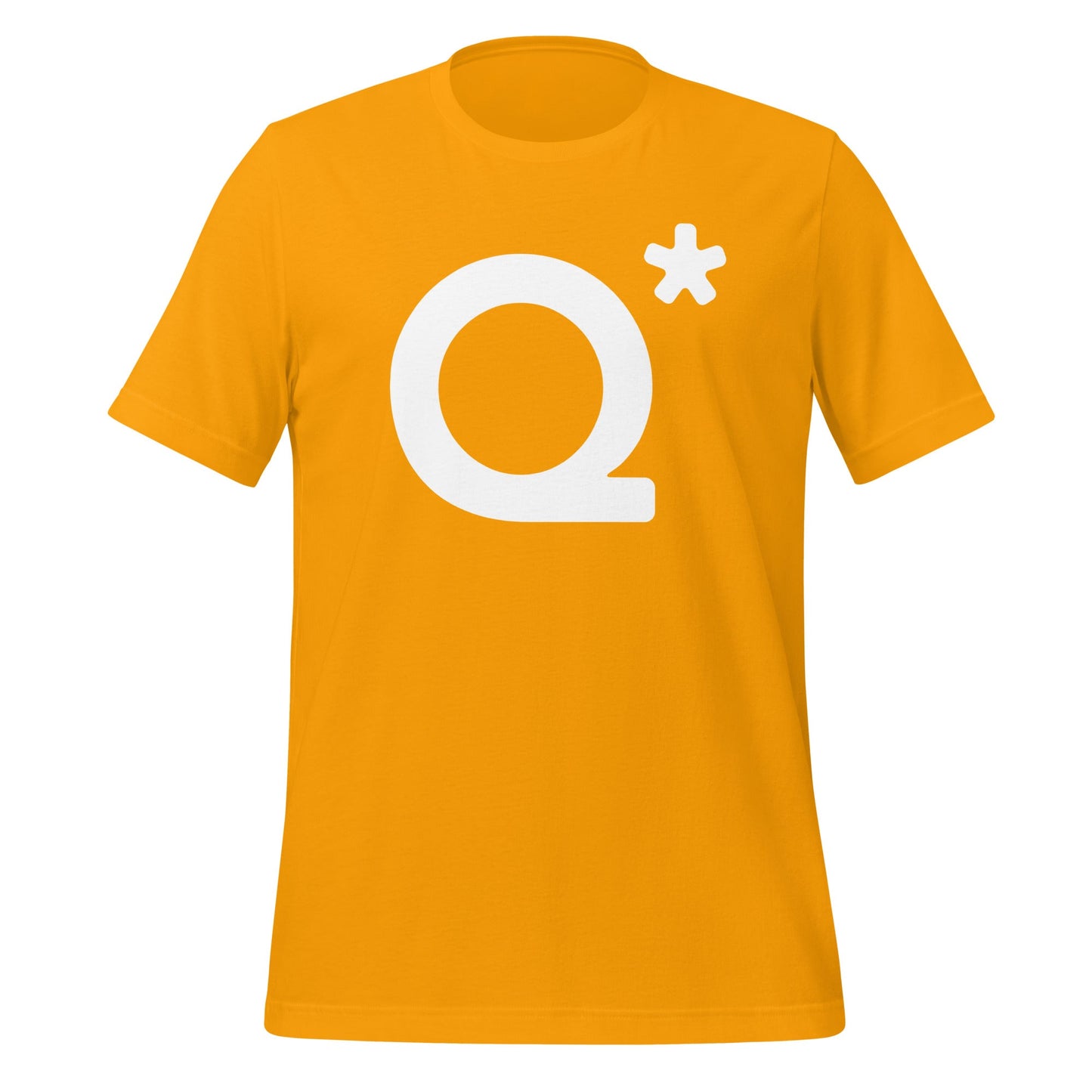 Product mockup photo of the Q* (Q Star) T Shirt 1 (unisex) Gold / M.