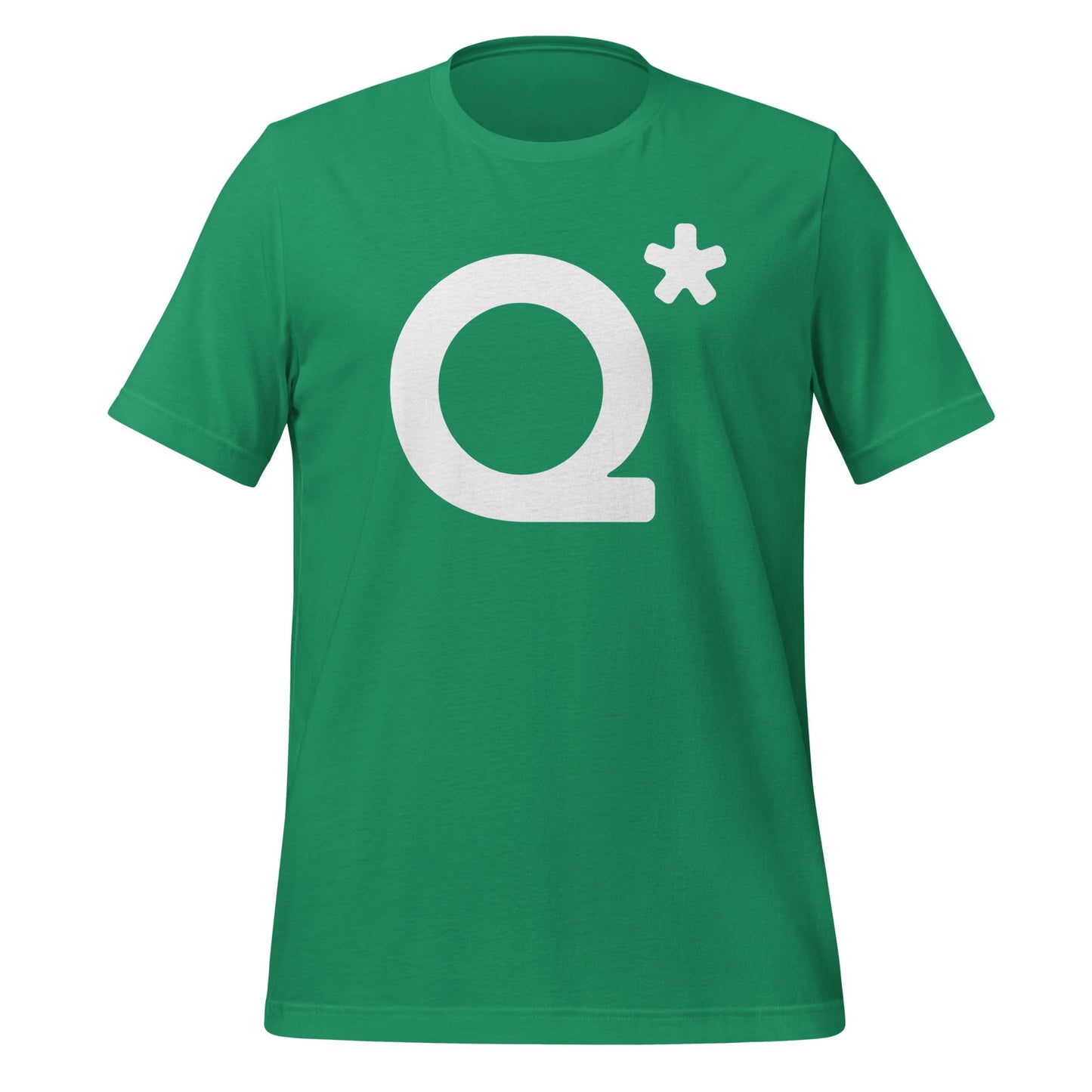 Product mockup photo of the Q* (Q Star) T Shirt 1 (unisex) Kelly / M.
