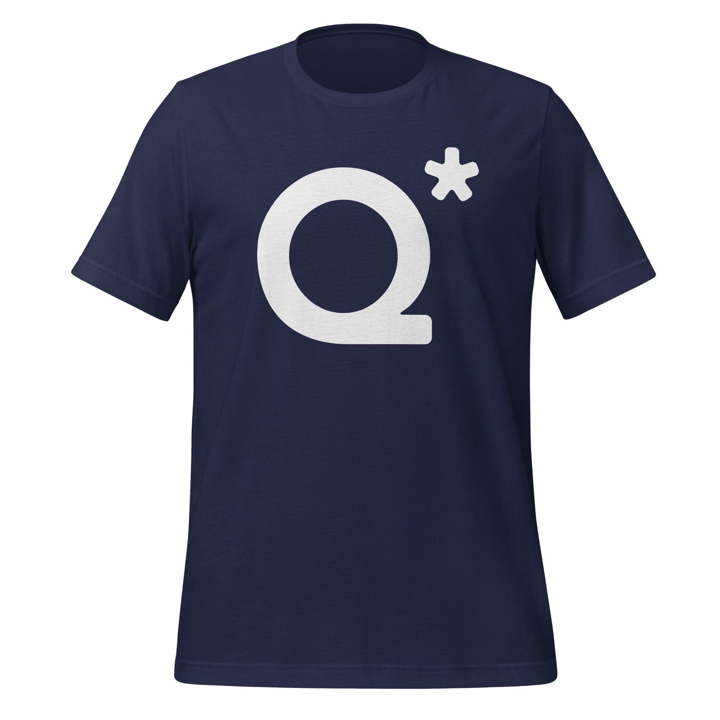 Product mockup photo of the Q* (Q Star) T Shirt 1 (unisex) Navy / M.