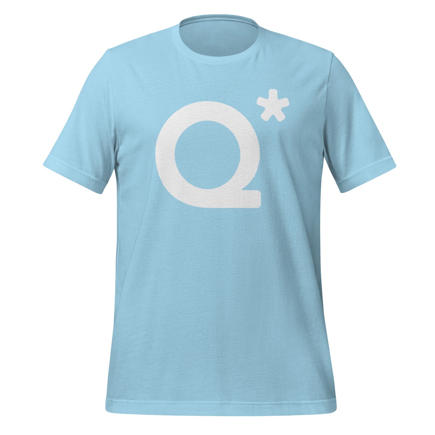 Product mockup photo of the Q* (Q Star) T Shirt 1 (unisex) Ocean Blue / M.