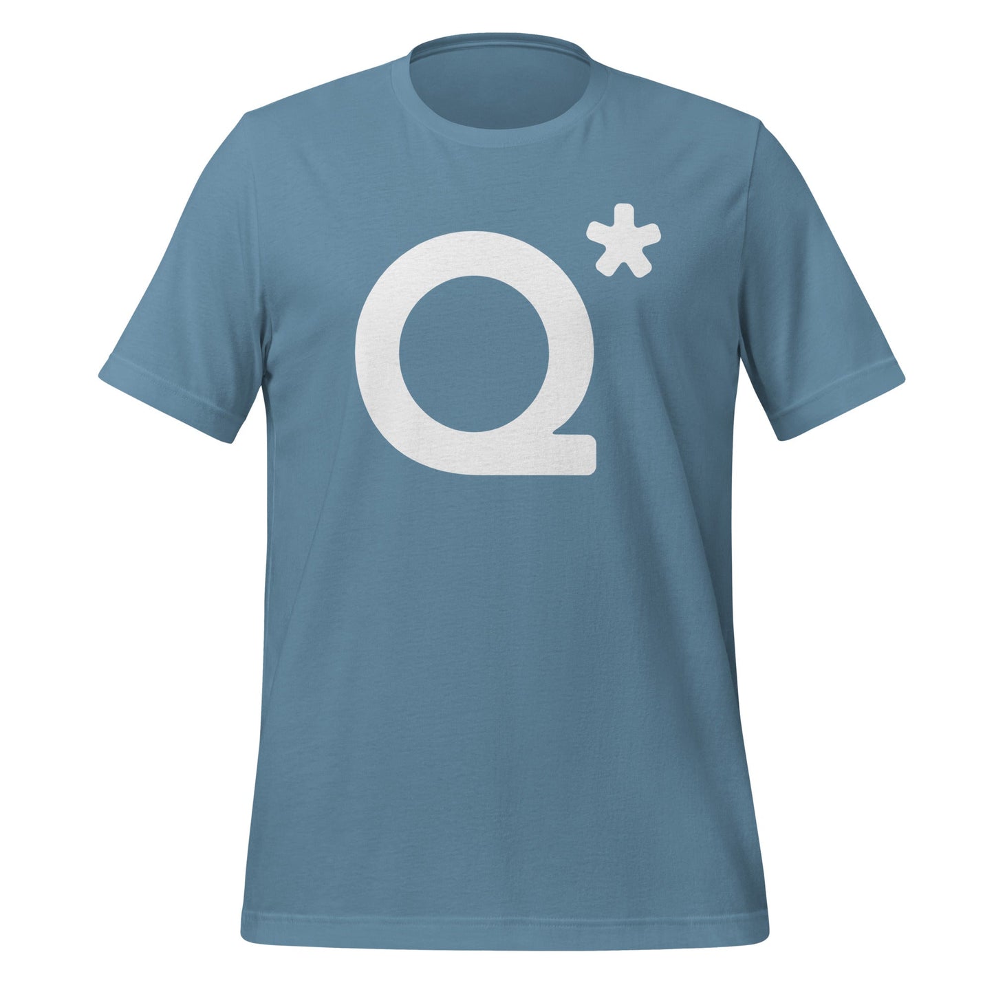Product mockup photo of the Q* (Q Star) T Shirt 1 (unisex) Steel Blue / M.