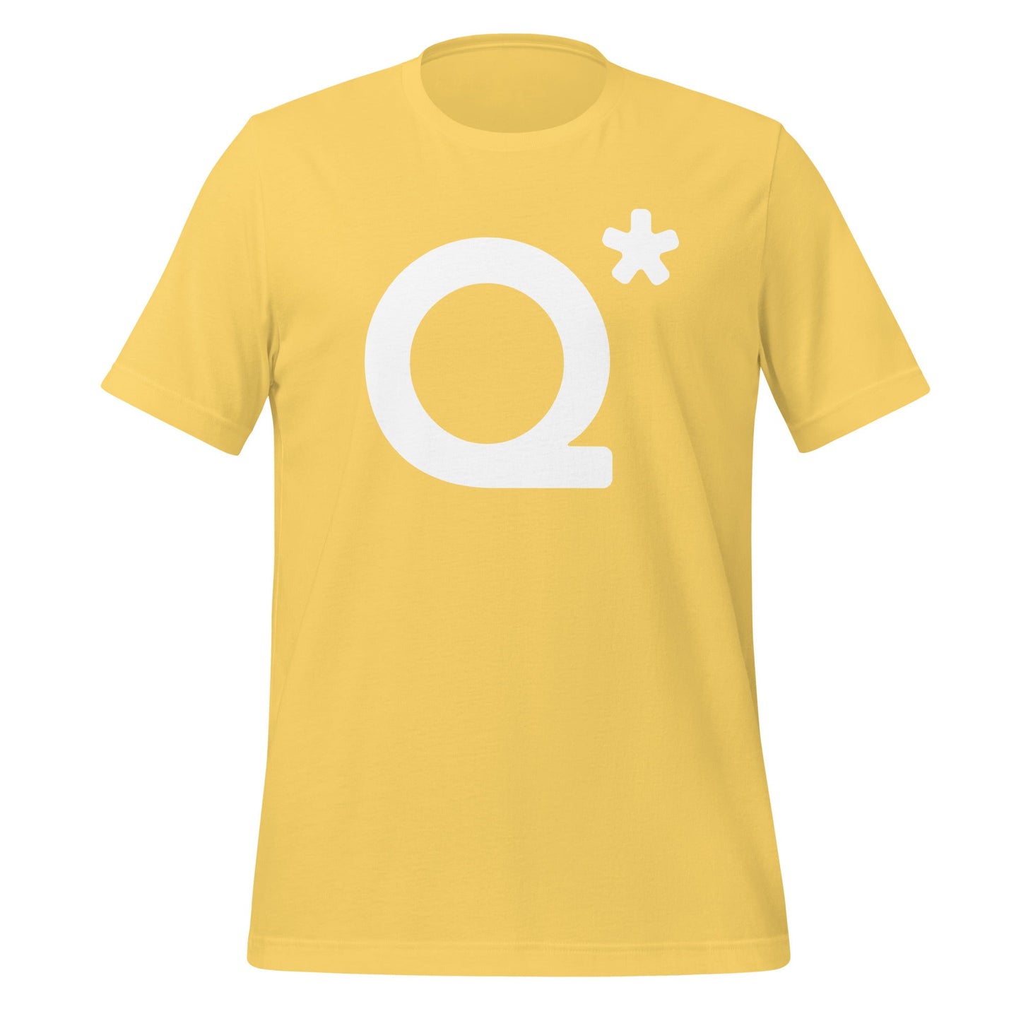 Product mockup photo of the Q* (Q Star) T Shirt 1 (unisex) Yellow / M.