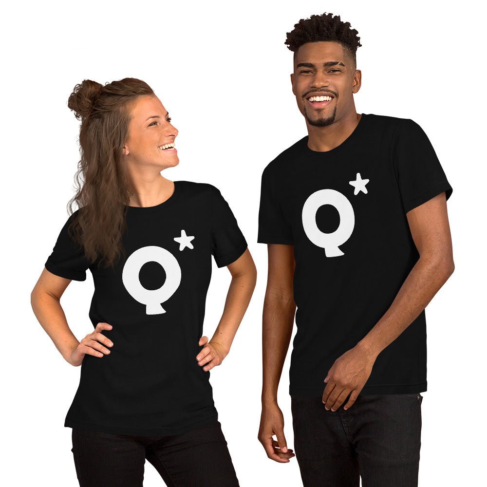 Product mockup photo of the Q* (Q Star) T Shirt 2 (unisex).