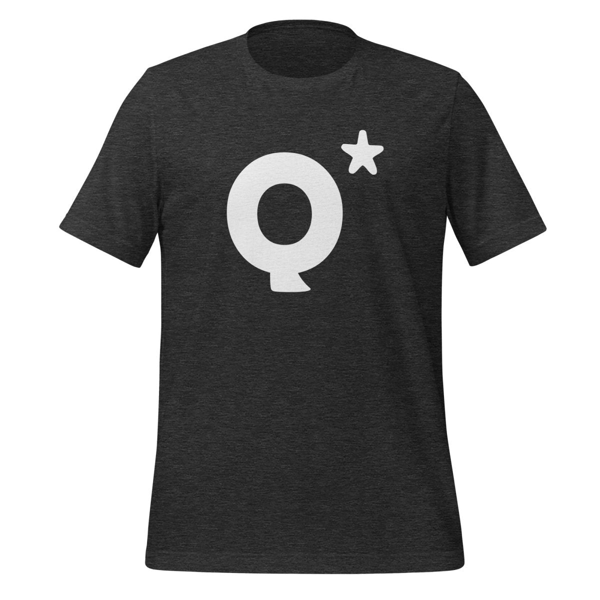 Product mockup photo of the Q* (Q Star) T Shirt 2 (unisex) Dark Grey Heather / M.